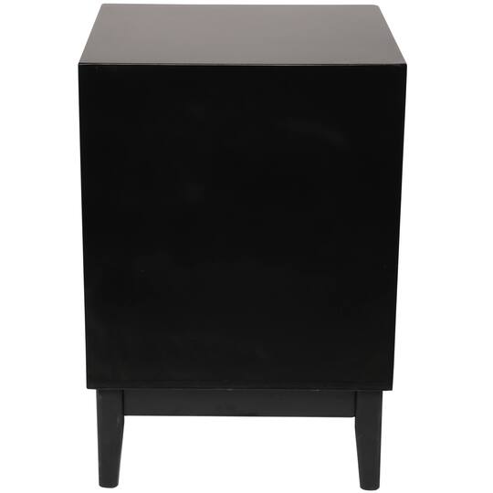 Wood Accent Table with Cane Front Drawer & Gold Handle